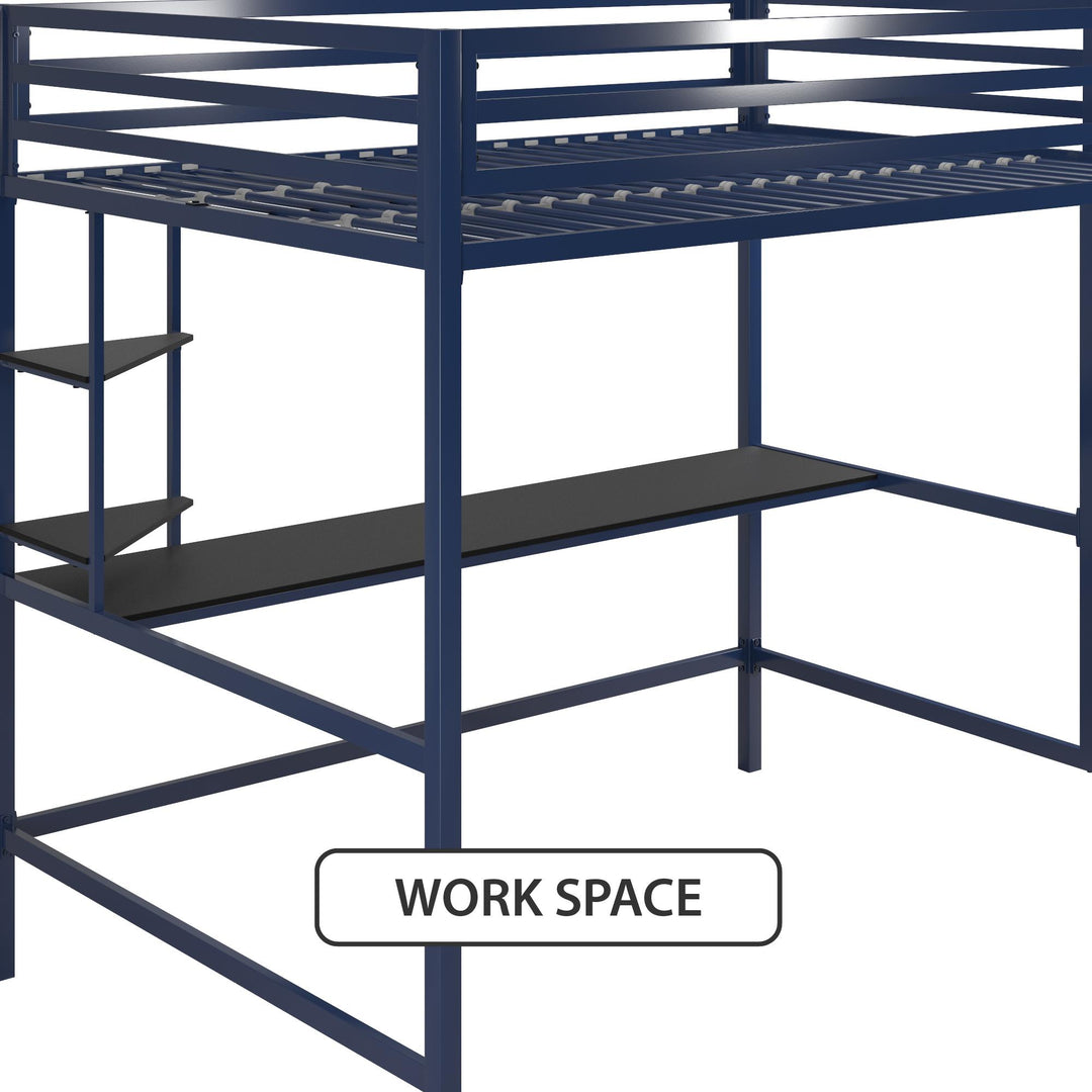 Maxwell Metal Full Loft Bed with Desk & Shelves - Navy - Full