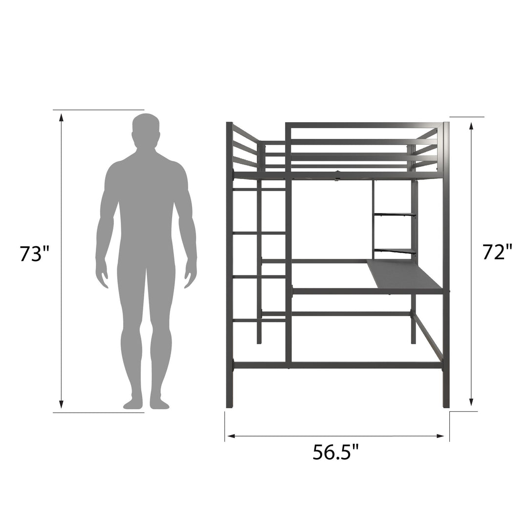 Maxwell Metal Full Loft Bed with Desk & Shelves - Gray - Full
