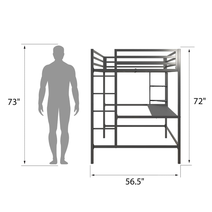 Maxwell Metal Full Loft Bed with Desk & Shelves - Gray - Full