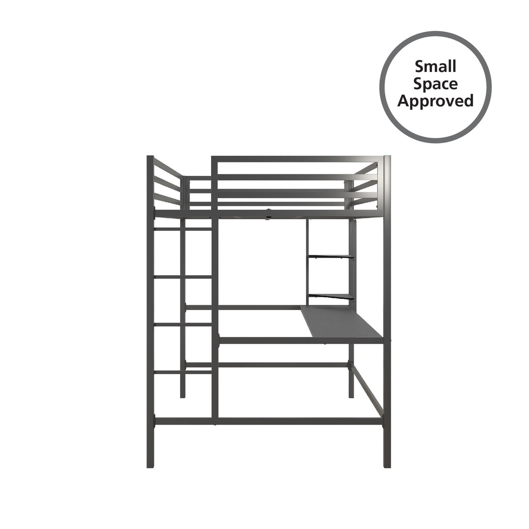 Maxwell Metal Full Loft Bed with Desk & Shelves - Gray - Full
