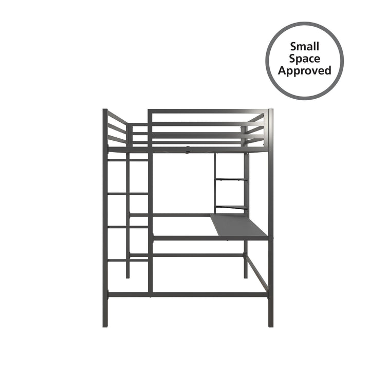 Maxwell Metal Full Loft Bed with Desk & Shelves - Gray - Full