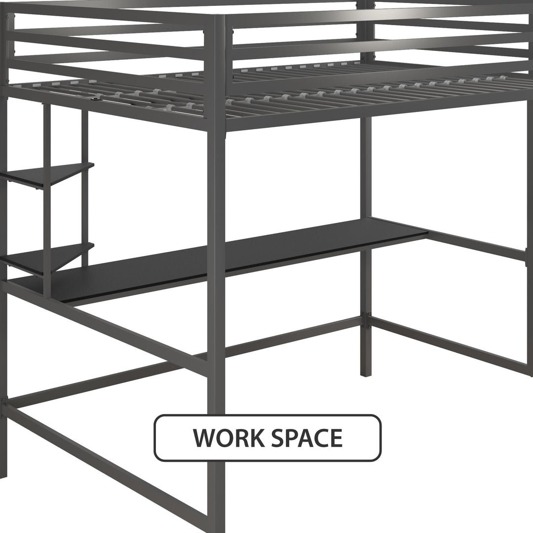 Maxwell Metal Full Loft Bed with Desk & Shelves - Gray - Full