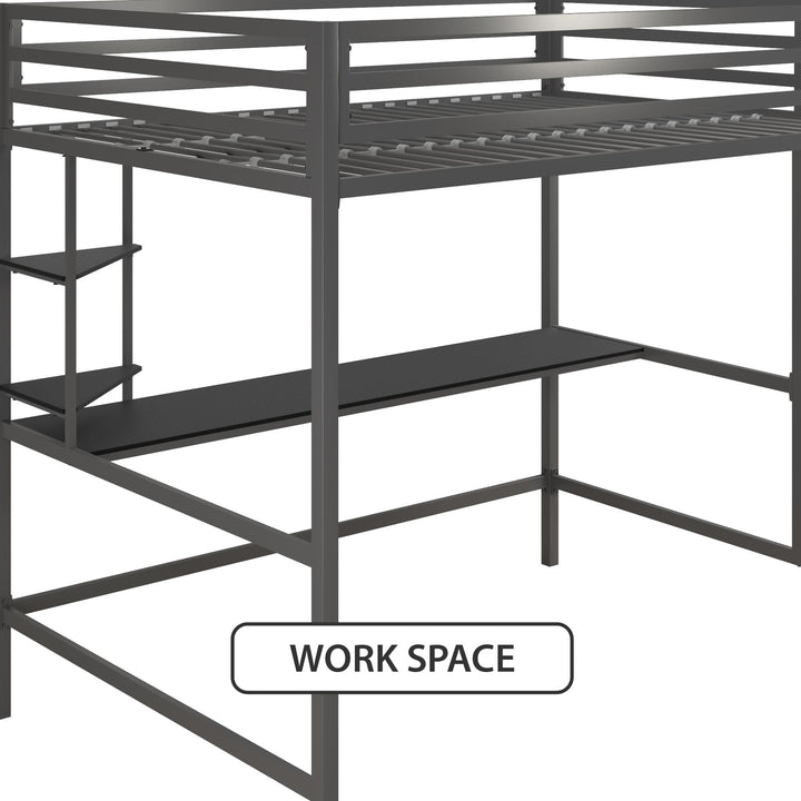 Maxwell Metal Full Loft Bed with Desk & Shelves - Gray - Full