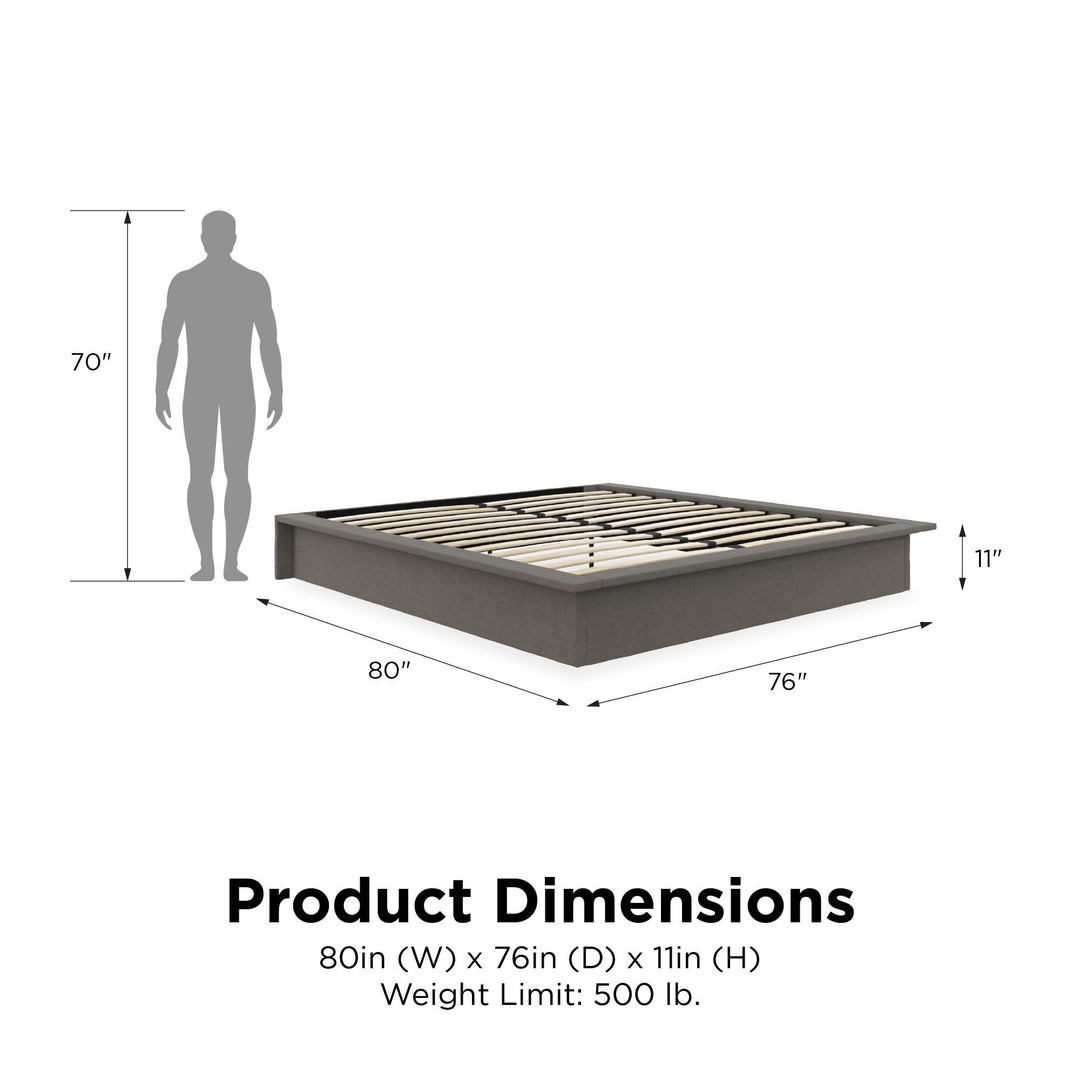 Maven Upholstered Bed with Modern Low Profile Design - Grey Linen - King