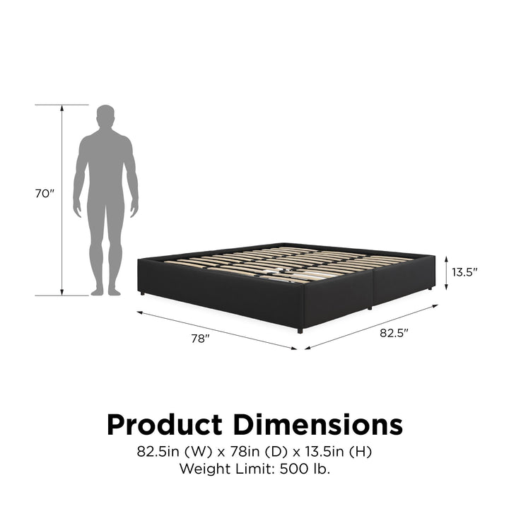 Platform Bed with 2 Rollout Drawers -  Black Faux Leather 