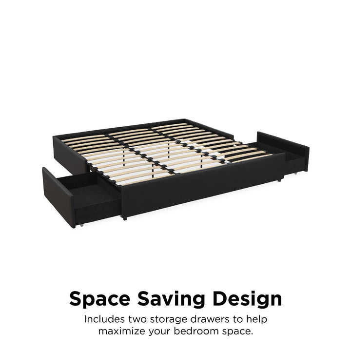 Maven Platform Bed with 2 Storage Drawers - Black Faux Leather - King