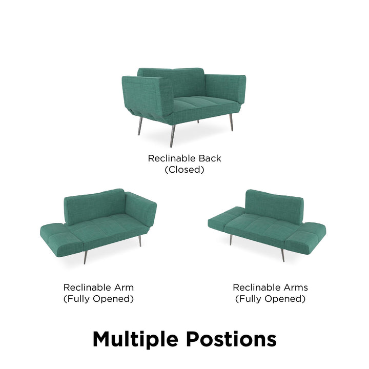 Euro Futon with Magazine Storage with Multiple Seating Positions - Teal