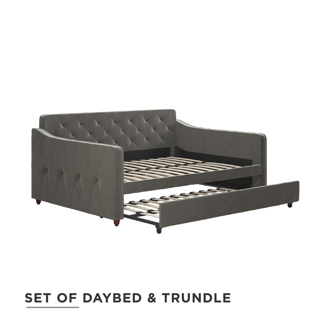 Vintage Upholstered Twin Daybed and Twin Trundle Set - Gray - Full