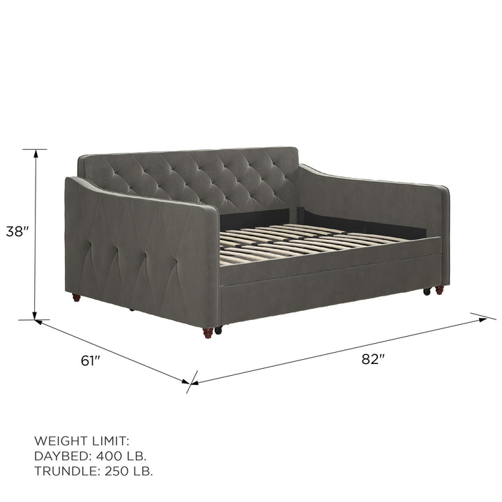 Vintage Upholstered Twin Daybed and Twin Trundle Set - Gray - Full