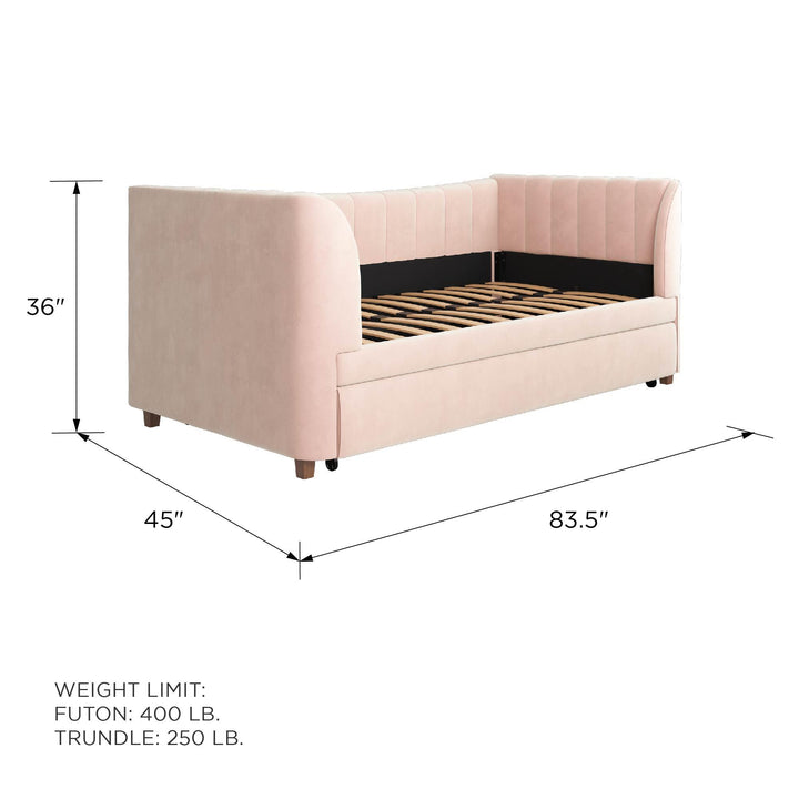 Valentina Upholstered Daybed with Trundle and Vertical Stitching - Pink - Twin