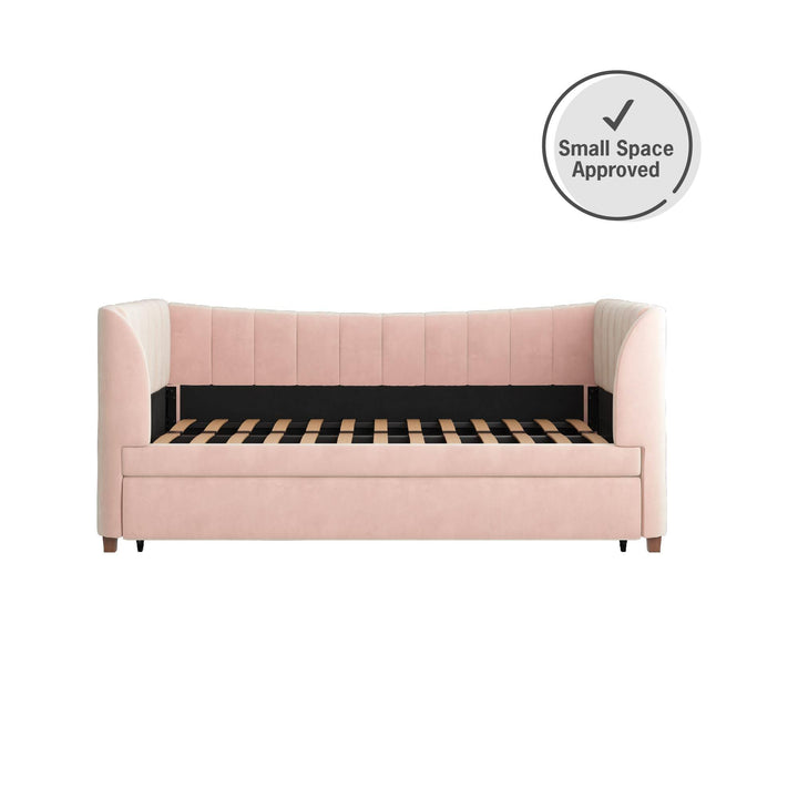 Valentina Upholstered Daybed with Trundle and Vertical Stitching - Pink - Twin