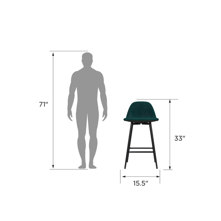 Brandon Upholstered Mid Century Modern Counter Height Bar Stool - Green
