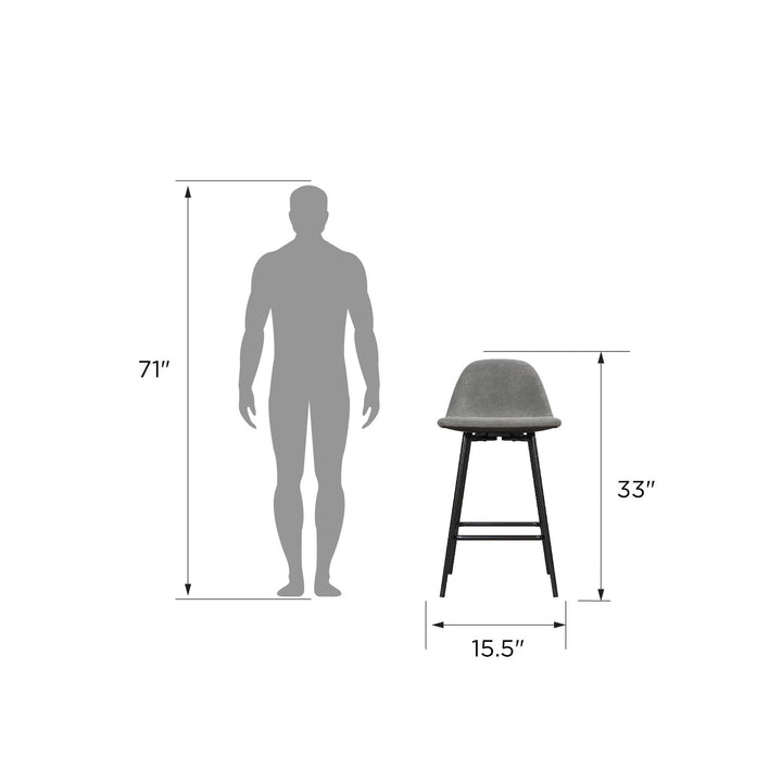 Brandon Upholstered Mid Century Modern Counter Height Bar Stool - Gray