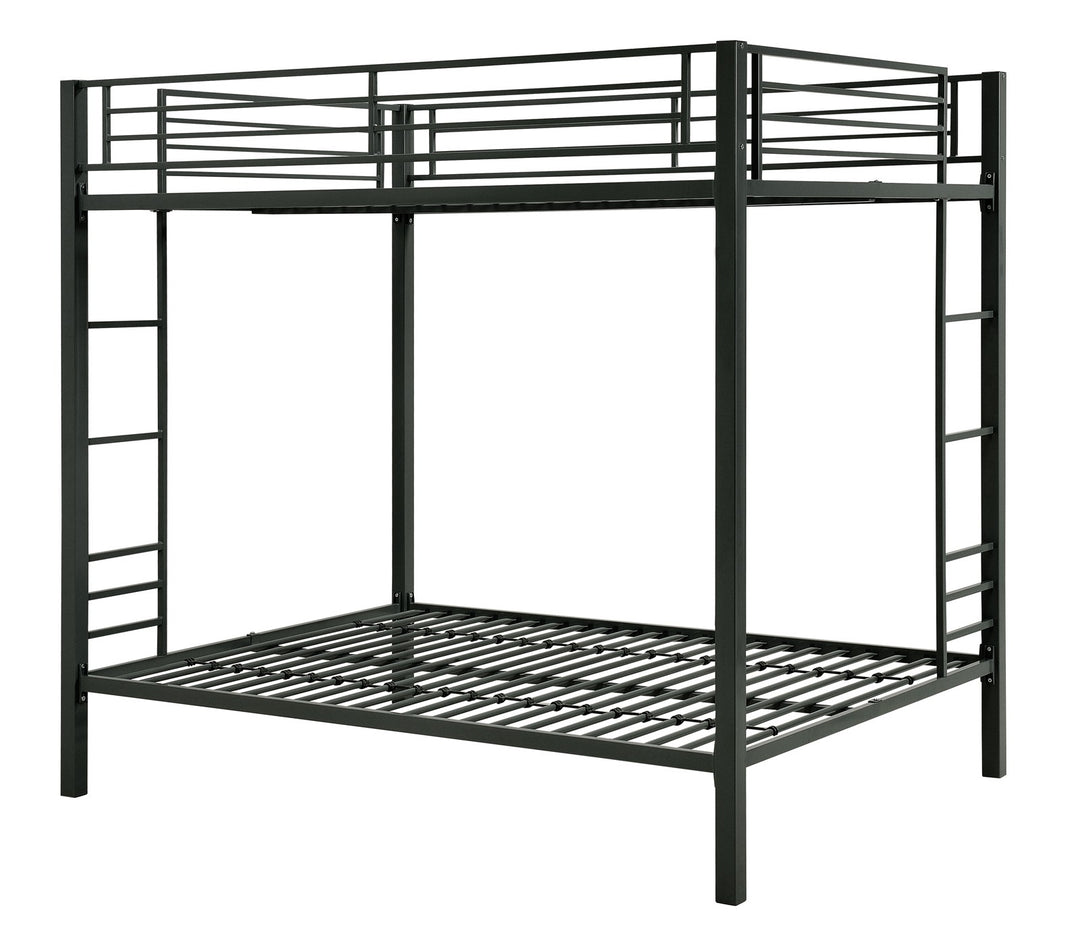 Full over Full Bunk Bed with Sturdy Metal Frame and Simple Design - Black - Full-Over-Full