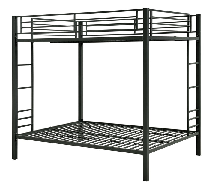 Full over Full Bunk Bed with Sturdy Metal Frame and Simple Design - Black - Full-Over-Full