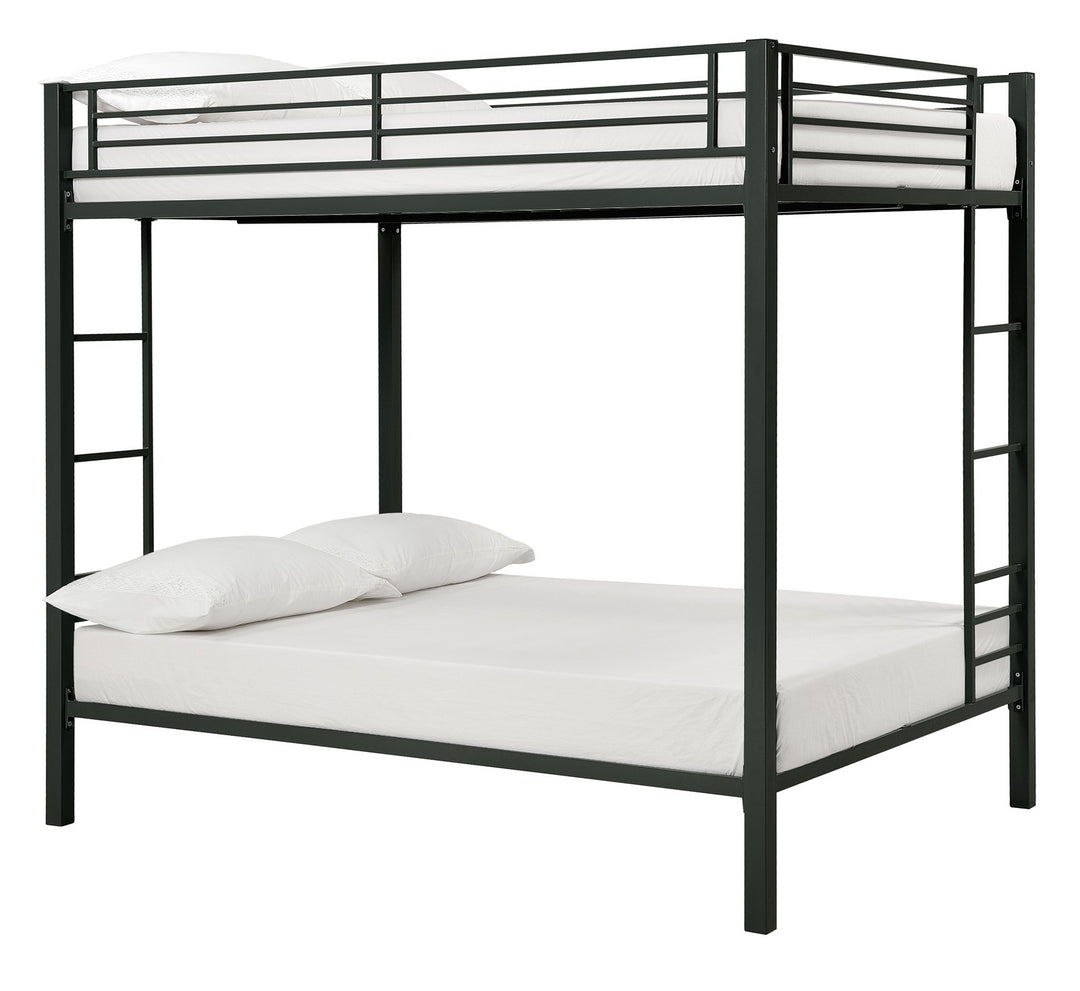 Full over Full Bunk Bed with Sturdy Metal Frame and Simple Design - Black - Full-Over-Full