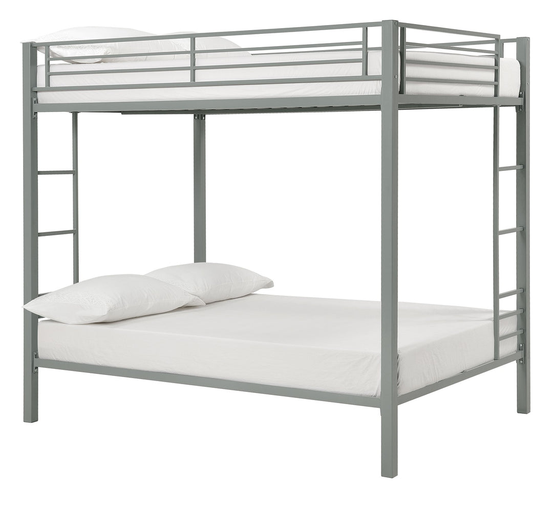 Full over Full Bunk Bed with Sturdy Metal Frame and Simple Design - Silver - Full-Over-Full