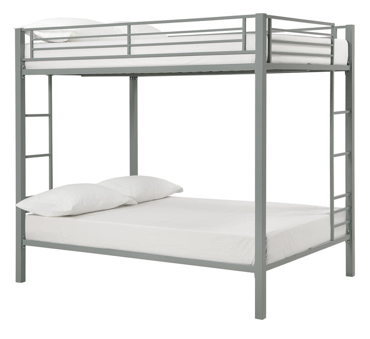 Full over Full Bunk Bed with Sturdy Metal Frame and Simple Design - Silver - Full-Over-Full