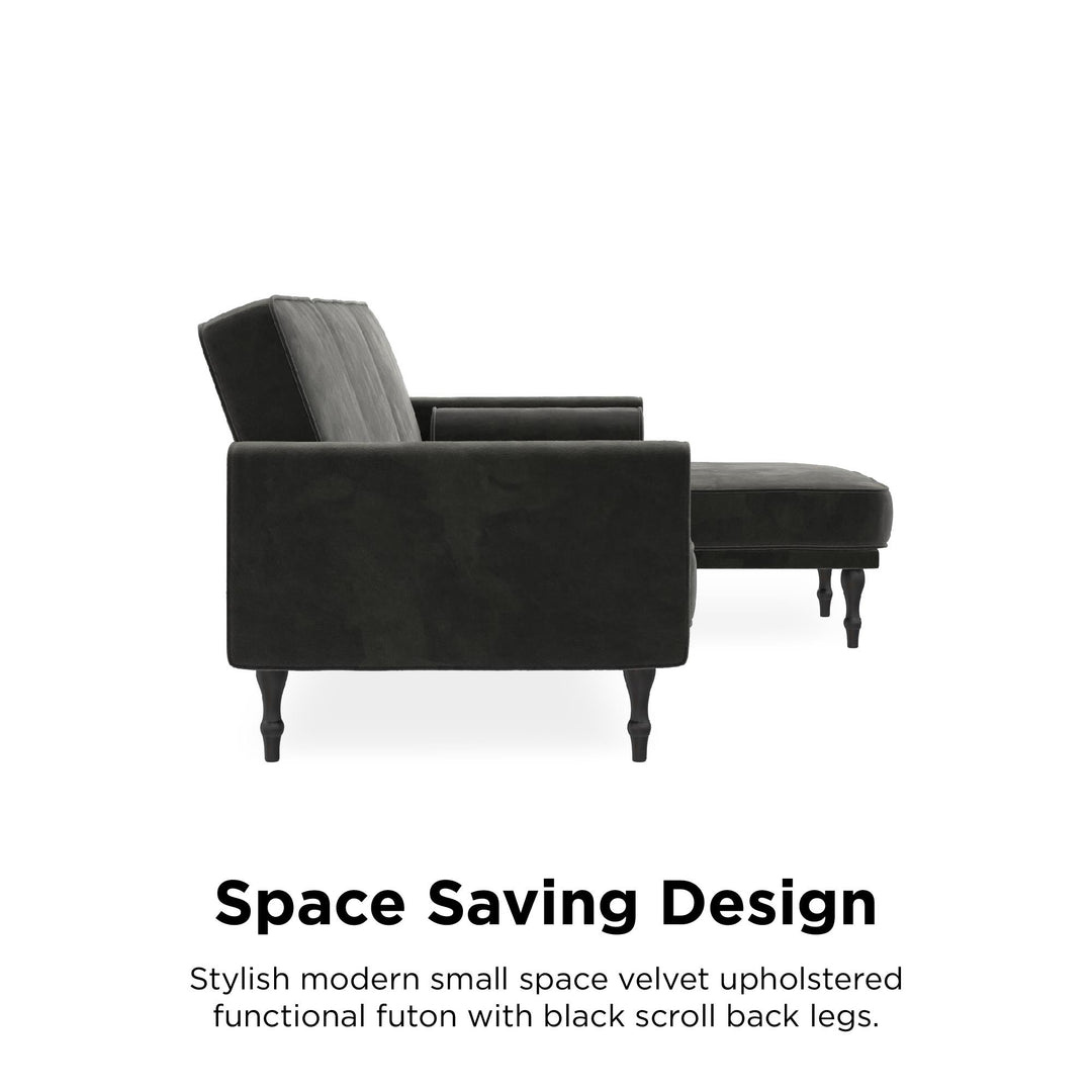 Edison Velvet Upholstered Small Space Reversible Sectional Futon - Gray