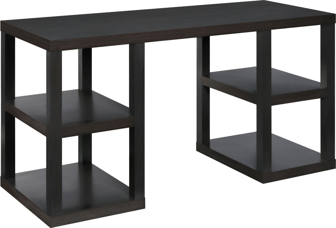 Modern Parsons Computer Desk with Shelves -  Espresso
