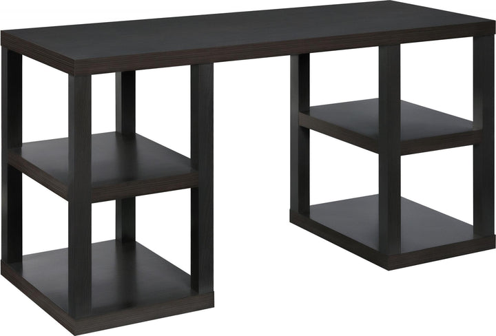 Modern Parsons Computer Desk with Shelves -  Espresso