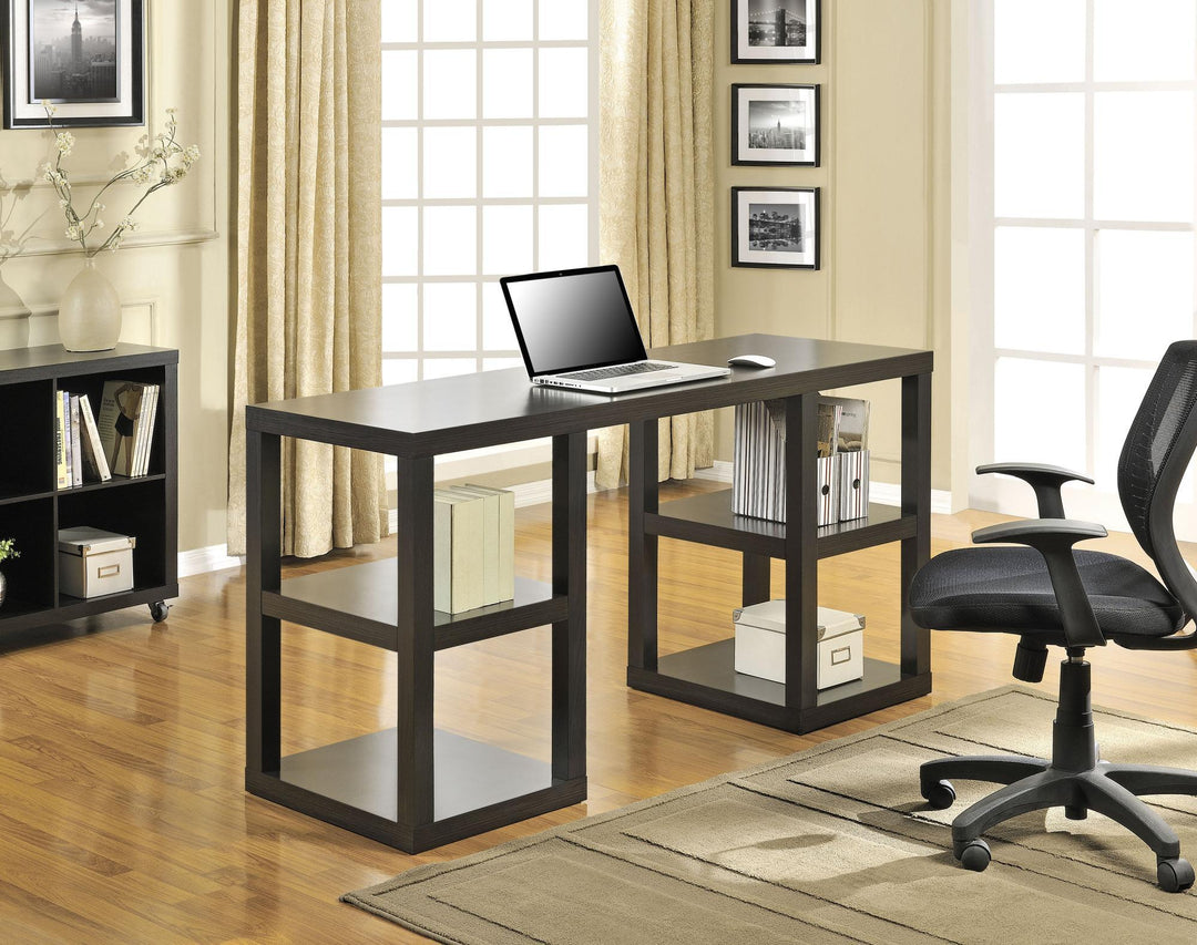 Stylish Double Pedestal Computer Desk -  Espresso