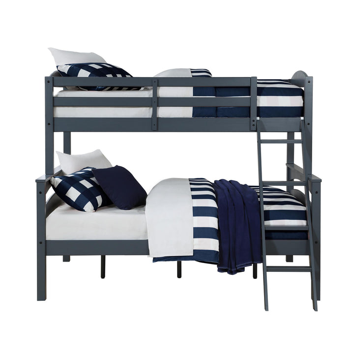 Brady Twin over Full Wooden Bunk Bed Frame with Ladder - Gray