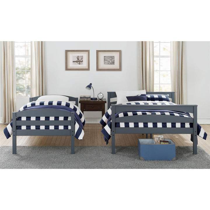 Brady Twin over Full Wooden Bunk Bed Frame with Ladder - Gray