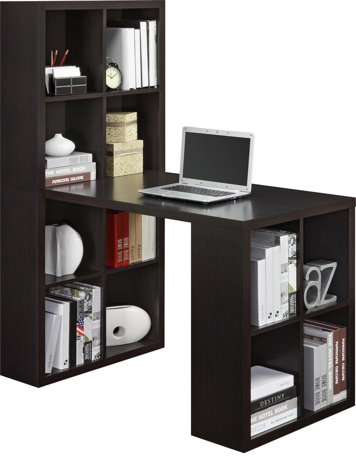 London Hobby Bookcase and Crafting Desk with Cubbies - Espresso
