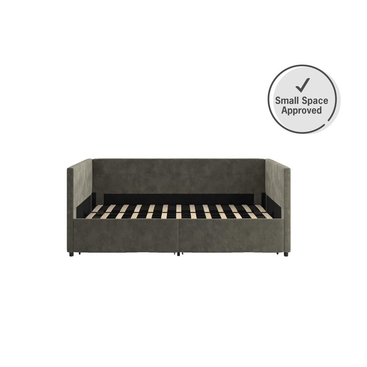 Upholstered Daybed with Wooden Slats and Storage Drawers - Gray - Twin