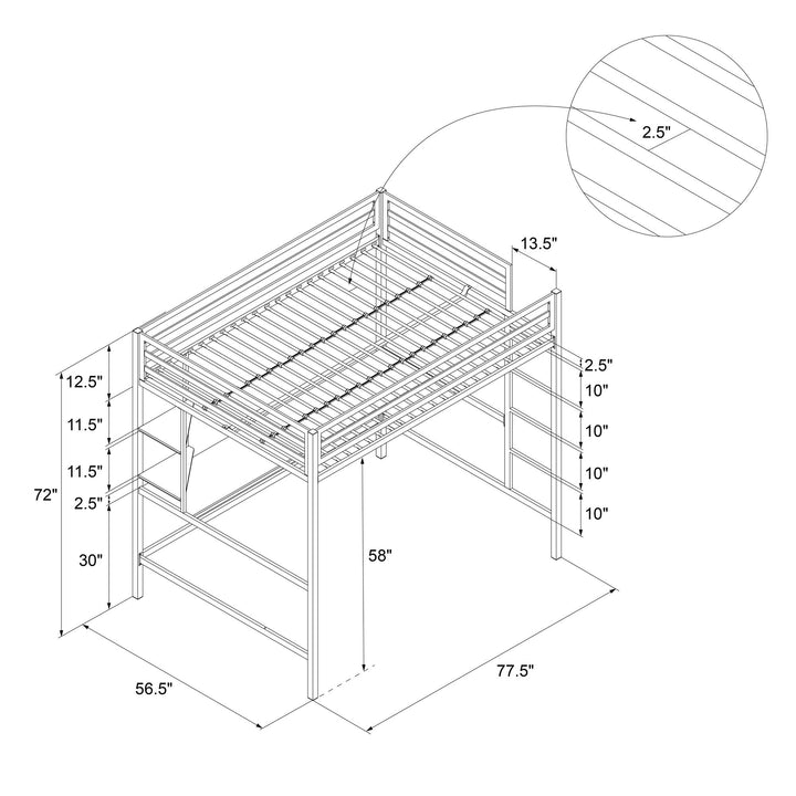Maxwell Metal Full Loft Bed with Desk & Shelves - White - Full