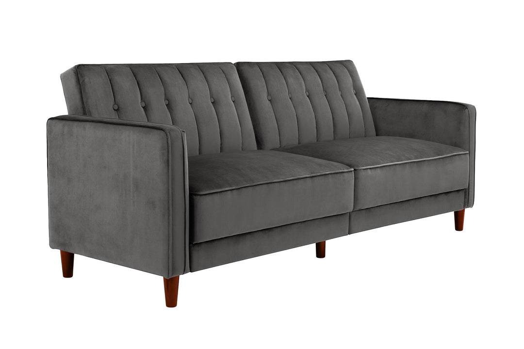 Pin Tufted Transitional Futon with Vertical Stitching and Button Tufting - Dark Gray