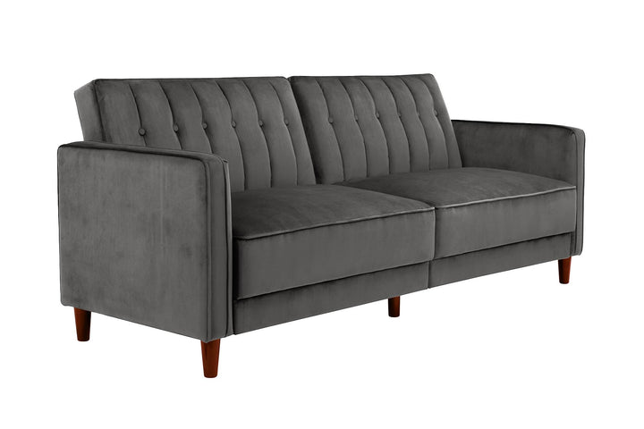Pin Tufted Transitional Futon with Vertical Stitching and Button Tufting - Dark Gray