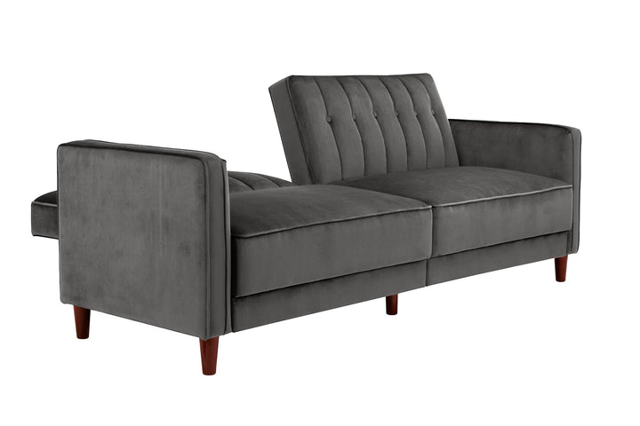 Pin Tufted Transitional Futon with Vertical Stitching and Button Tufting - Dark Gray