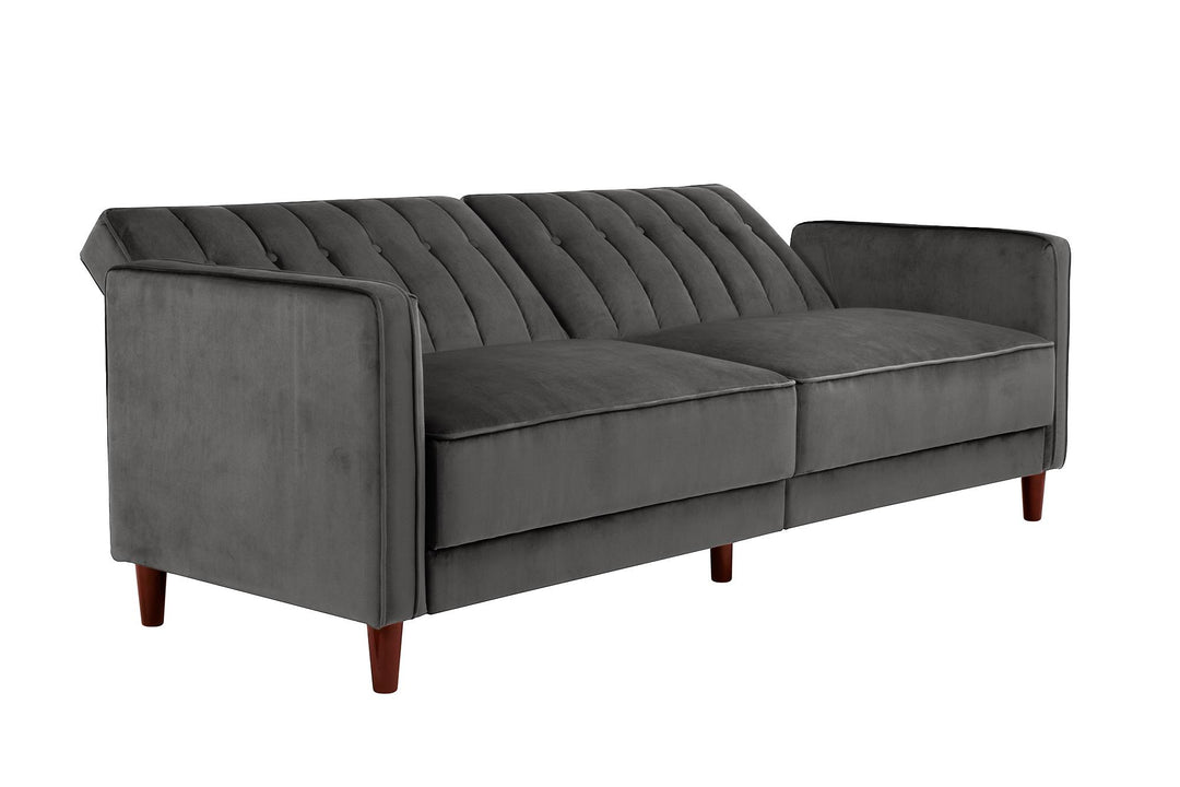 Pin Tufted Transitional Futon with Vertical Stitching and Button Tufting - Dark Gray