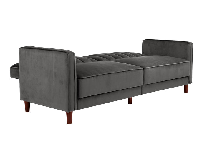 Pin Tufted Transitional Futon with Vertical Stitching and Button Tufting - Dark Gray