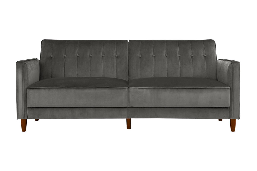 Pin Tufted Transitional Futon with Vertical Stitching and Button Tufting - Dark Gray