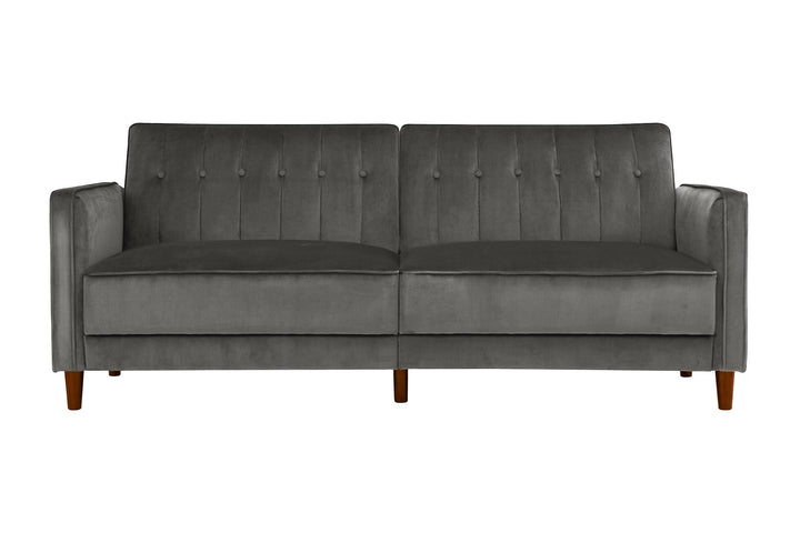 Pin Tufted Transitional Futon with Vertical Stitching and Button Tufting - Dark Gray