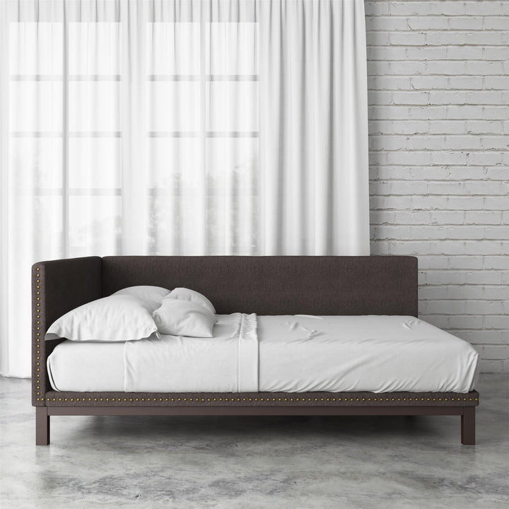 Mid Century Upholstered Modern Daybed with Horizontal Tufted Headboard - Gray - Queen