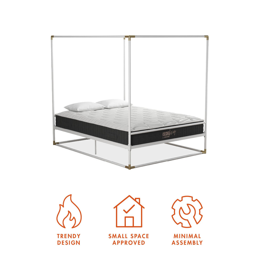 Celeste Glam Canopy Metal Bed With Matte Gold Connectors - White - Queen