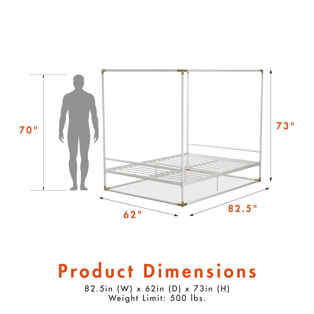 Celeste Canopy Metal Bed with Gold Accents - White - Queen