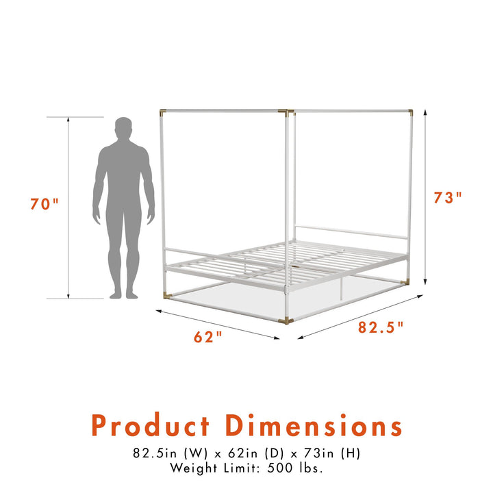 Celeste Canopy Metal Bed with Gold Accents - White - Queen