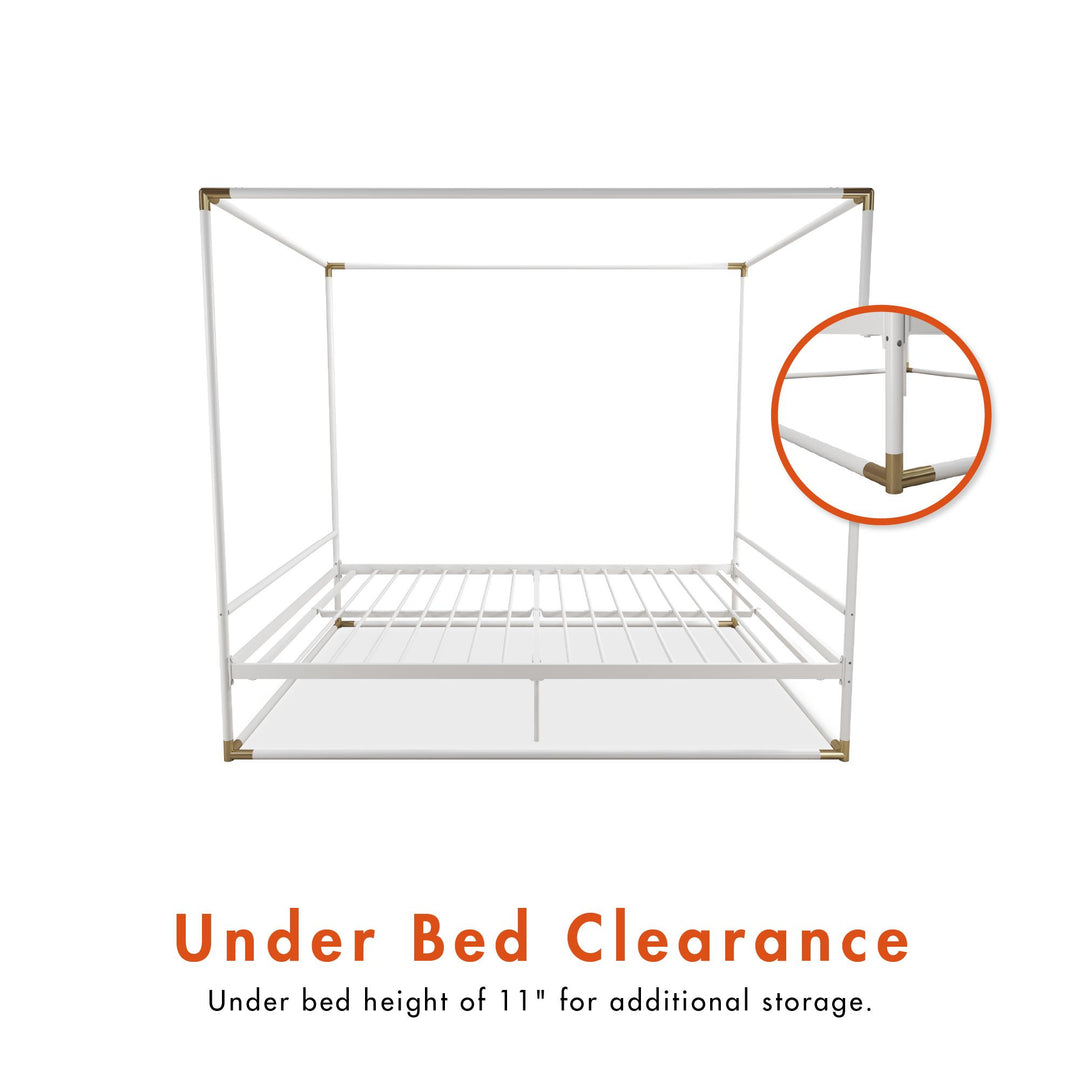 Celeste Canopy Metal Bed with Gold Accents - White - Queen