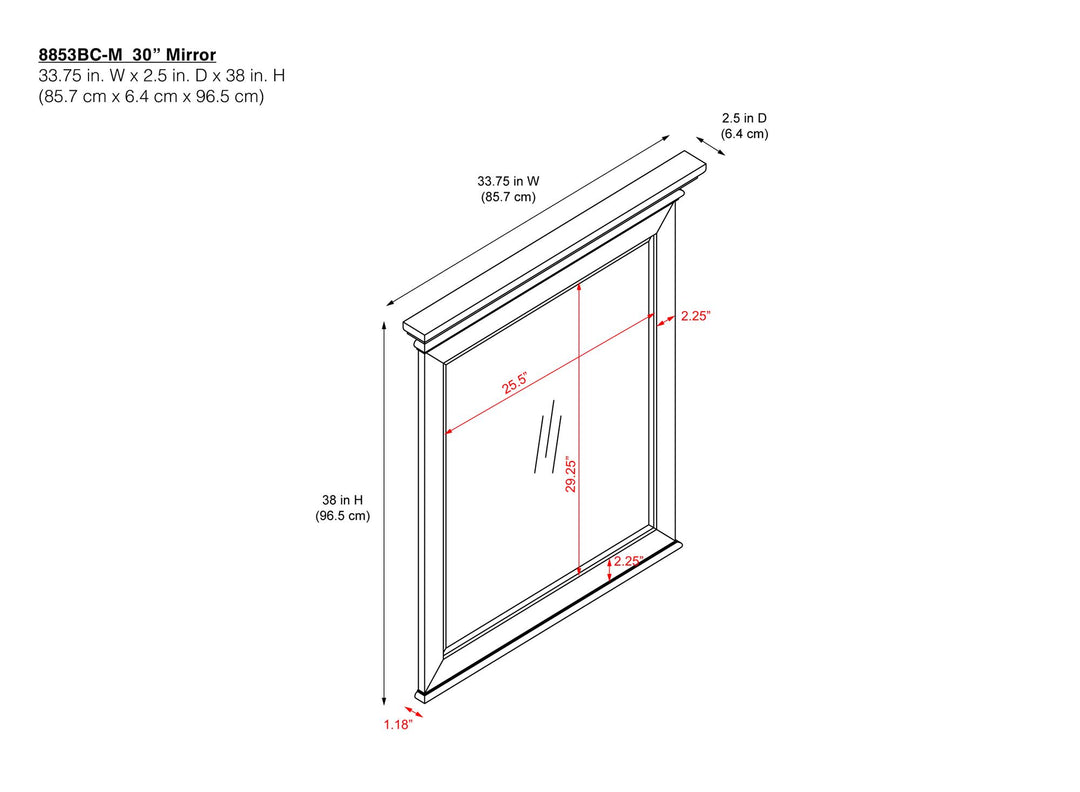 Monteray Beach 24 Inch Bathroom Mirror with Decorative Crown Molding - Natural Rustic - 30"