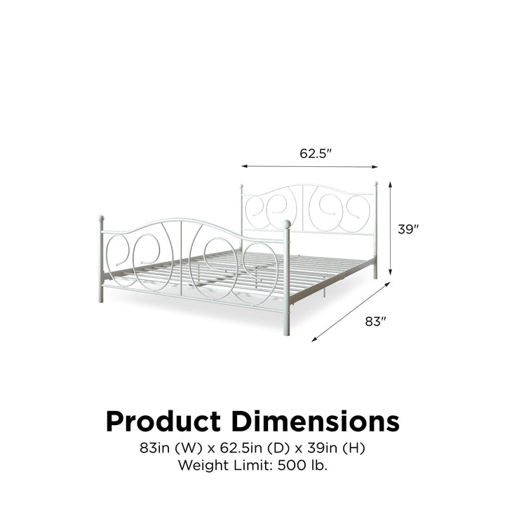 Victoria Metal Platform Bed with Headboard, Footboard and 2 Height Options - White - Queen