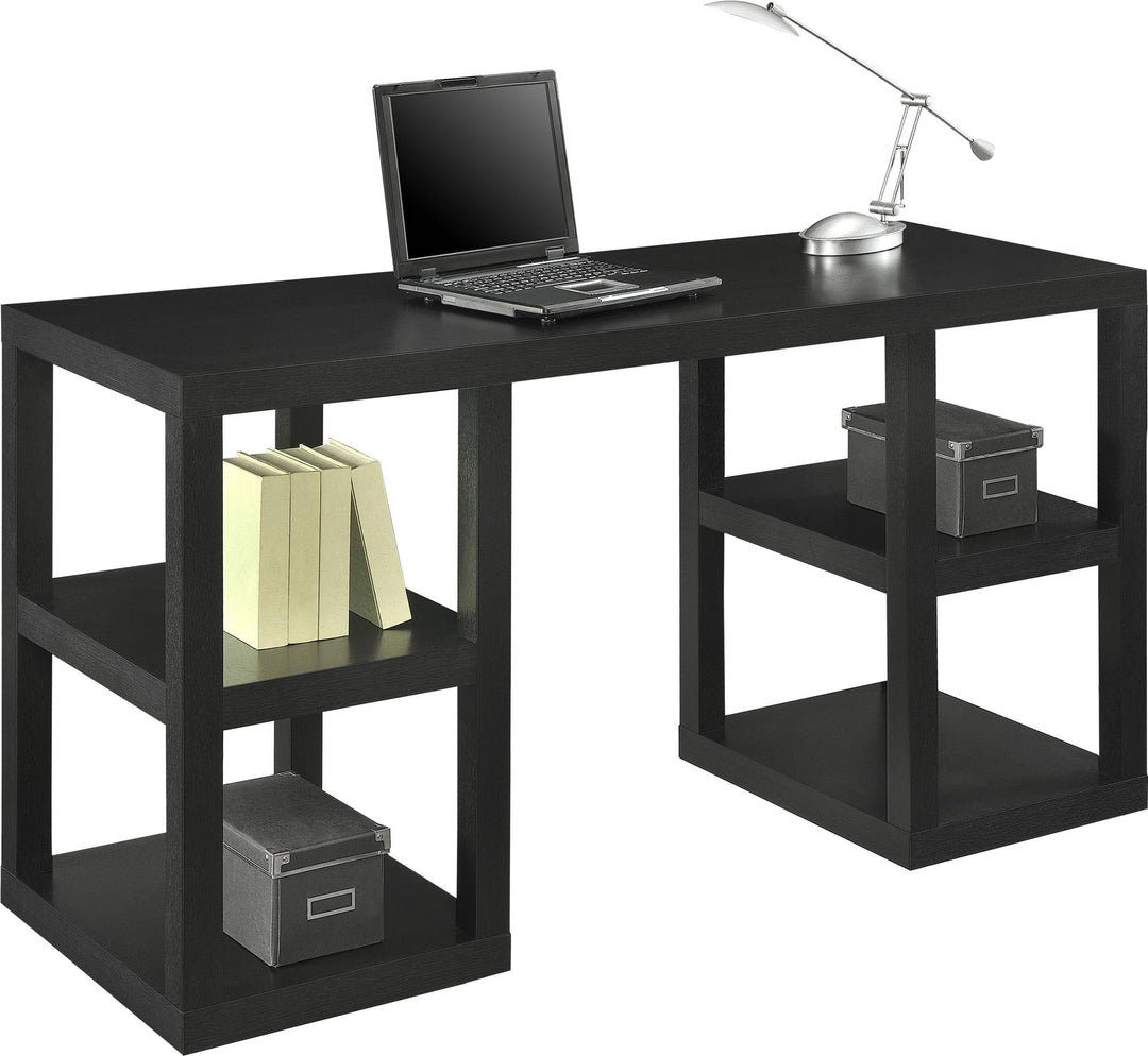 Parsons Desk with 4 Shelves -  Black