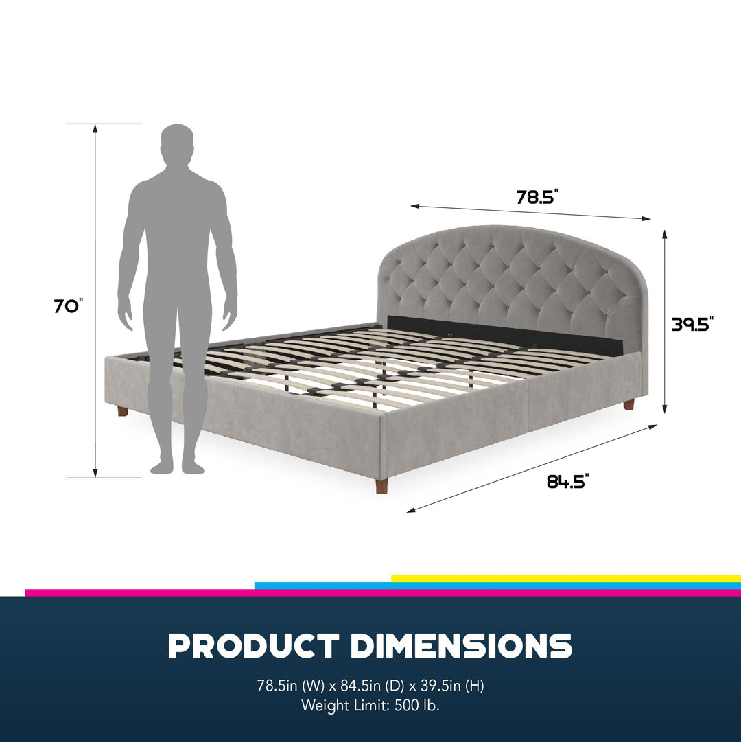 Gema Upholstered Bed with Bentwood Slats - Light Gray - King