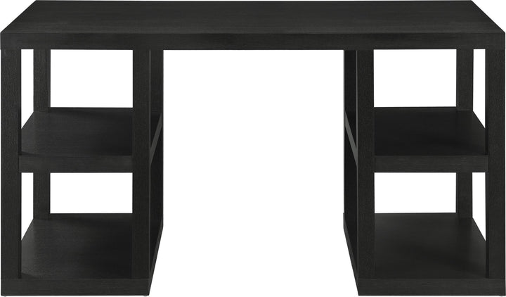Double Pedestal Desk with Shelves -  Black