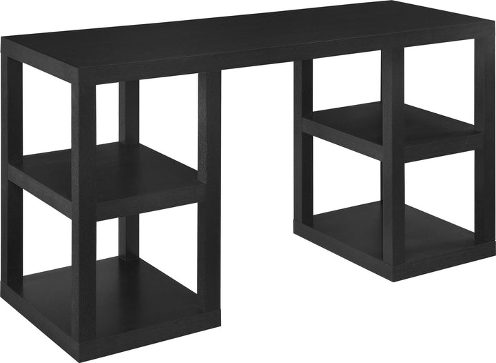 Modern Parsons Computer Desk with Shelves -  Black