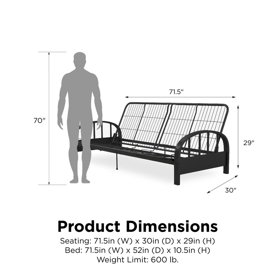 Ailee Metal Full Size Futon Frame with Multiple Reclining Positions - Black